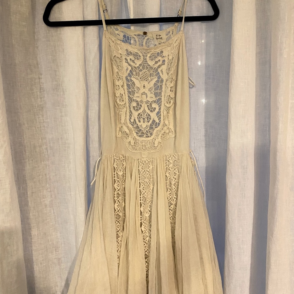 Free People White Lace Dress with Lace Up Sides